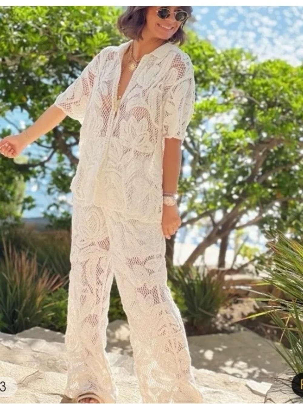 Anthropologie Crochet Knit Pantsuit set of two size S-M